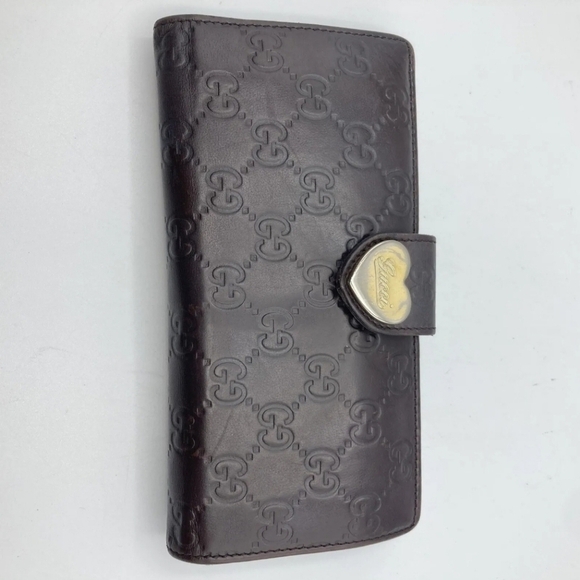 🤎🔹️GUCCI 🔹️ Leather long wallet Italy Guccissima heart Brown ✨️ - Picture 2 of 12